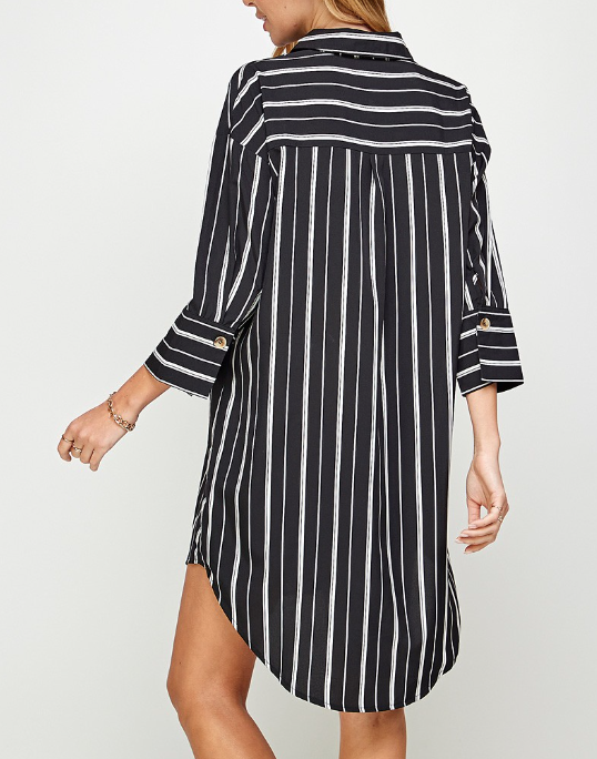 Black Striped Button Down Dress