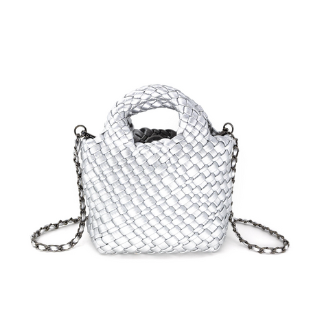 Silver Woven Crossbody Tote