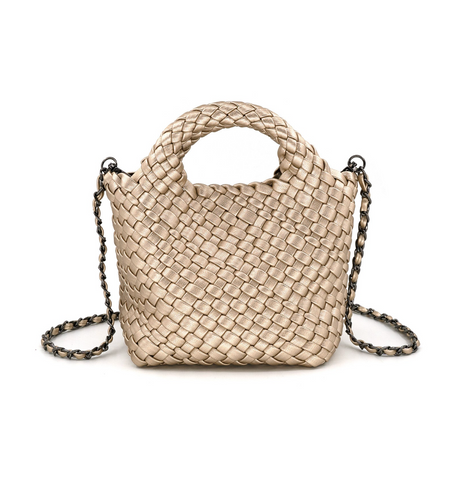 Gold Woven Mini Crossbody Tote
