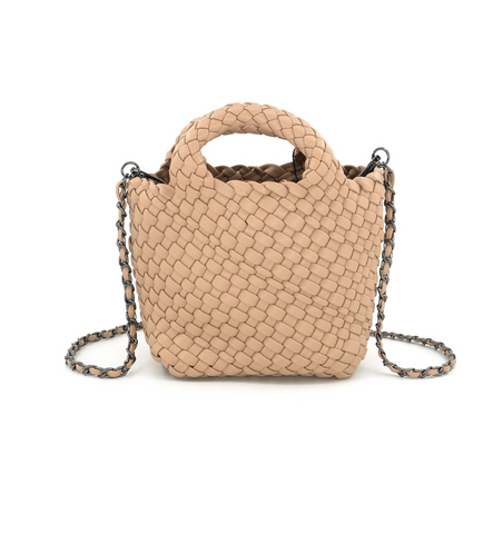 Beige Woven Mini Crossbody Tote