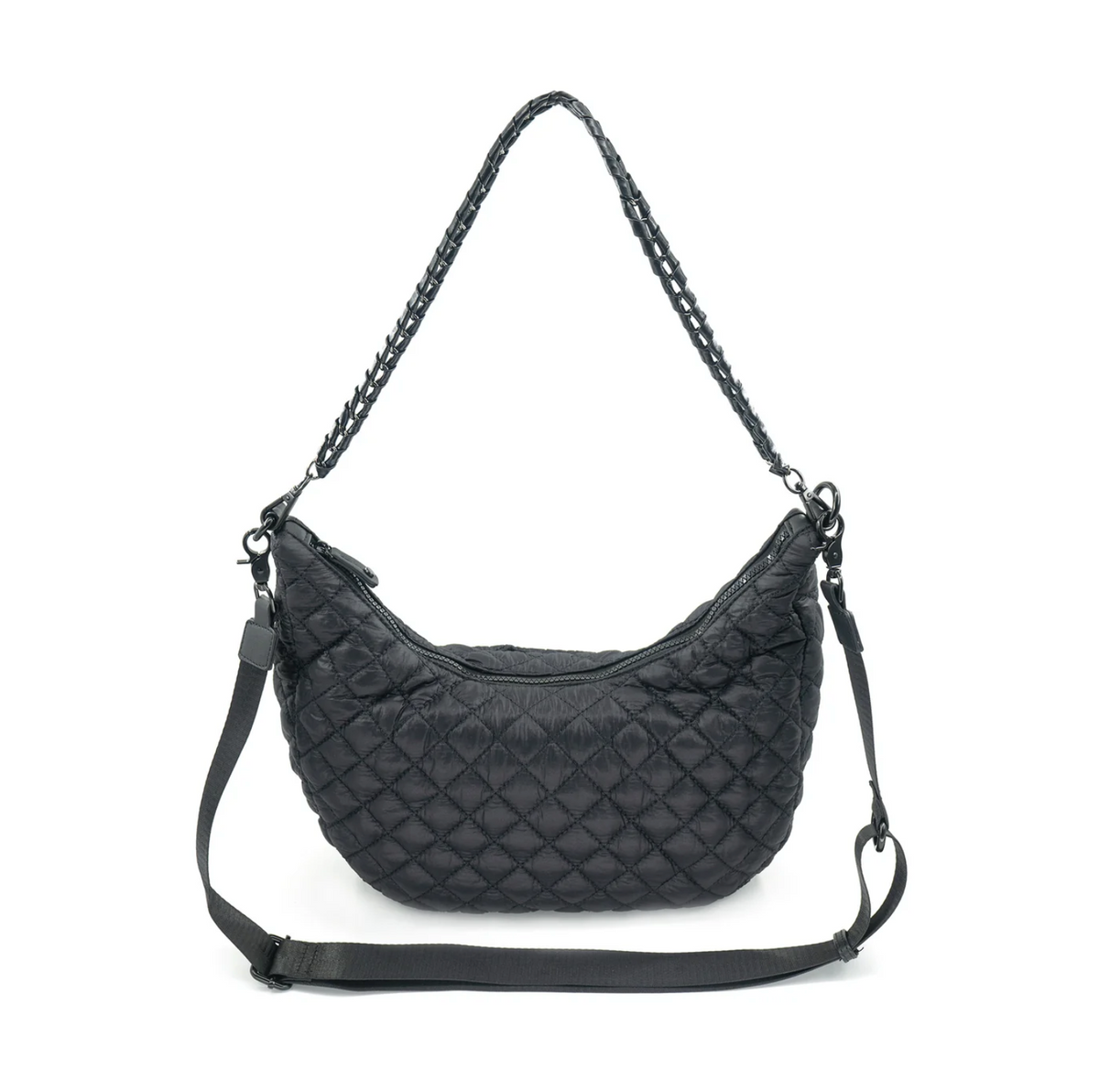 Black Glossy Quilted Moon Crossbody