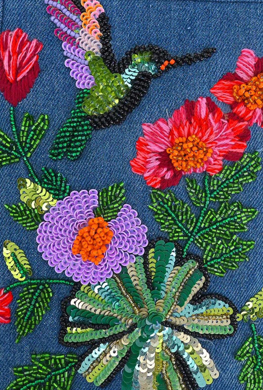 Denim Garden Embroidered Bag