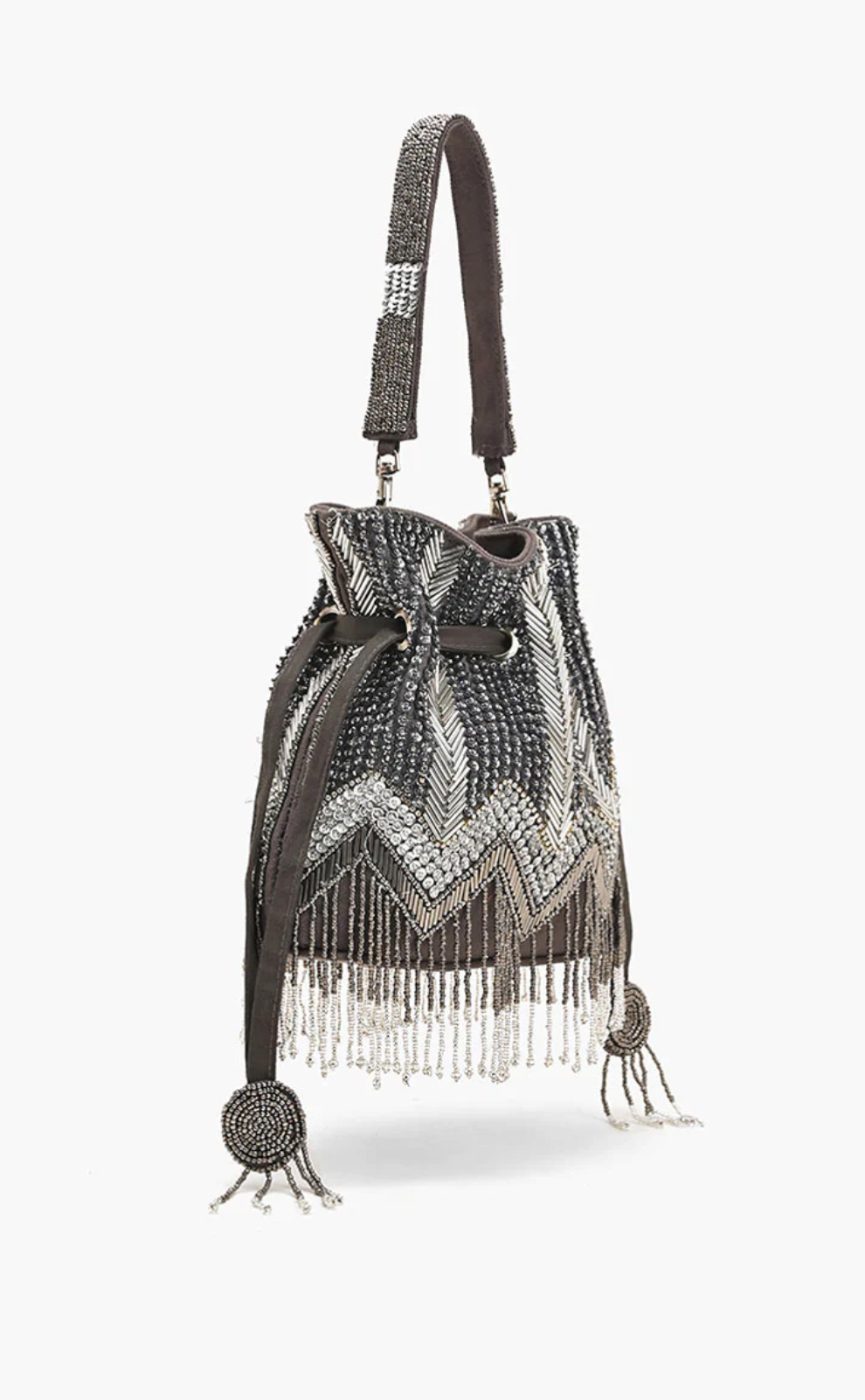 Silver Embroidered Bucket Bag