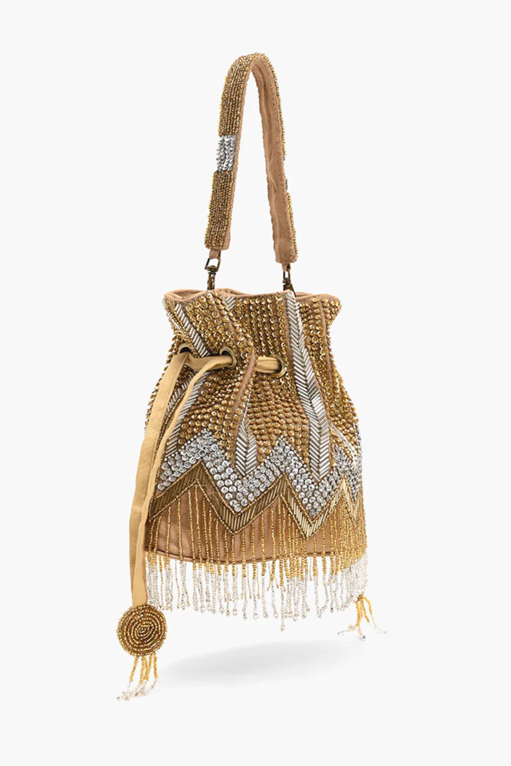 Gold Embroidered Bucket Bag