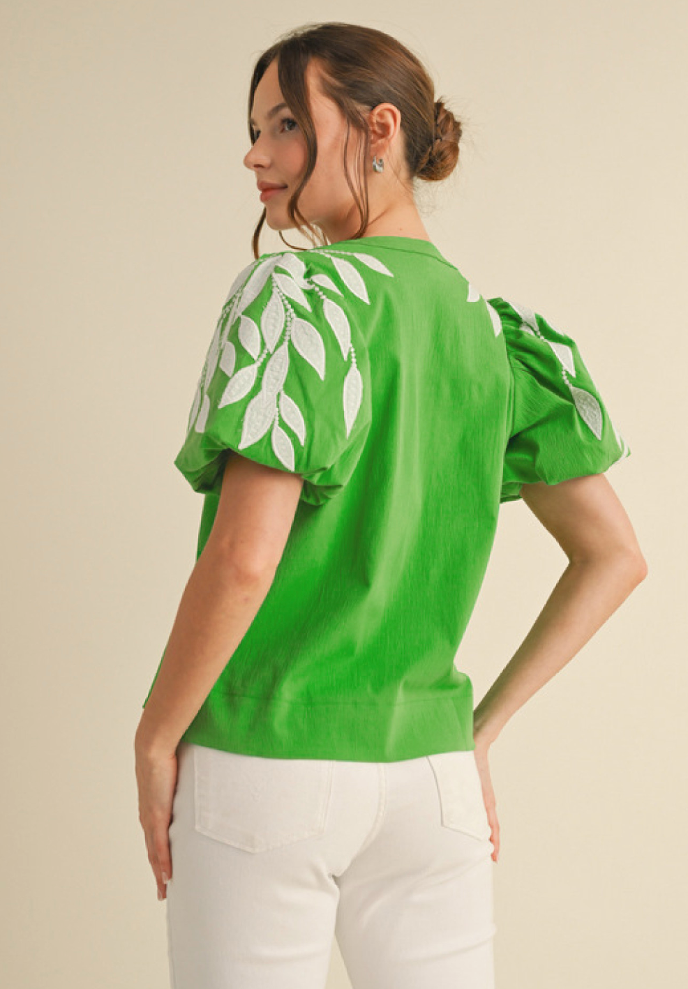Green Apple Feather Embroidered Blouse