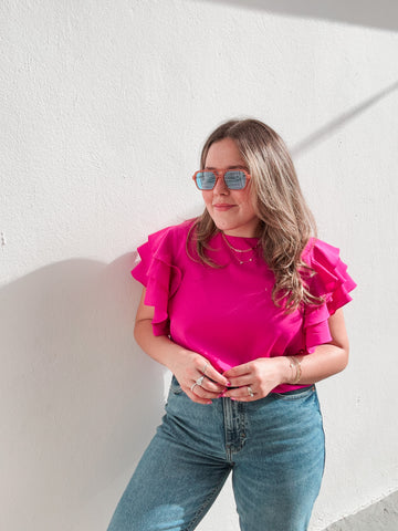 Magenta Ruffle Blouse