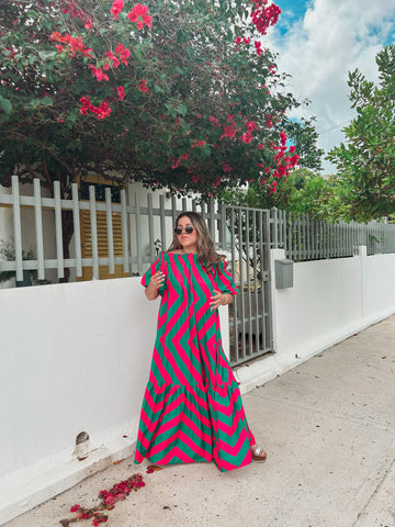 Pink & Green Striped Maxi