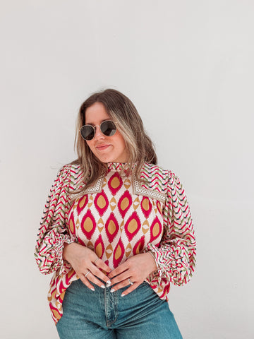 Fuschia Mixed Print Blouse