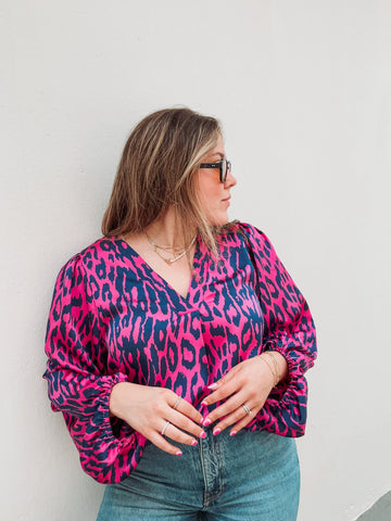 Magenta & Blue Leopard Blouse no