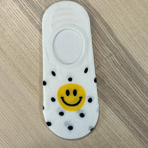 Smiley Polka Dot No Show Socks (Silicone Tab)