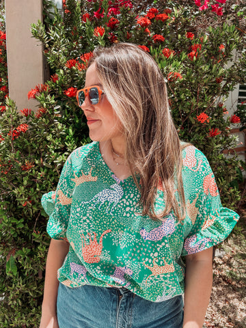 Green Leopard Print Blouse