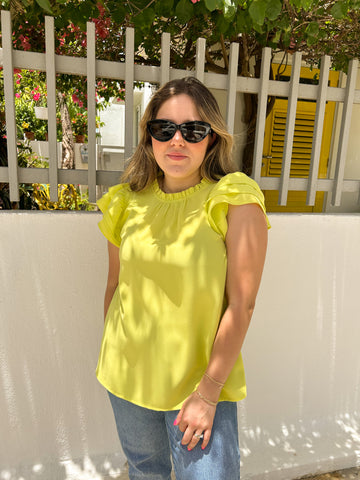 Neon Yellow Ruffle Blouse