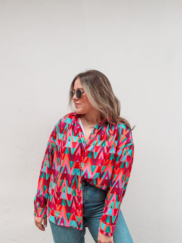 Colorful Waves Button Down Blouse