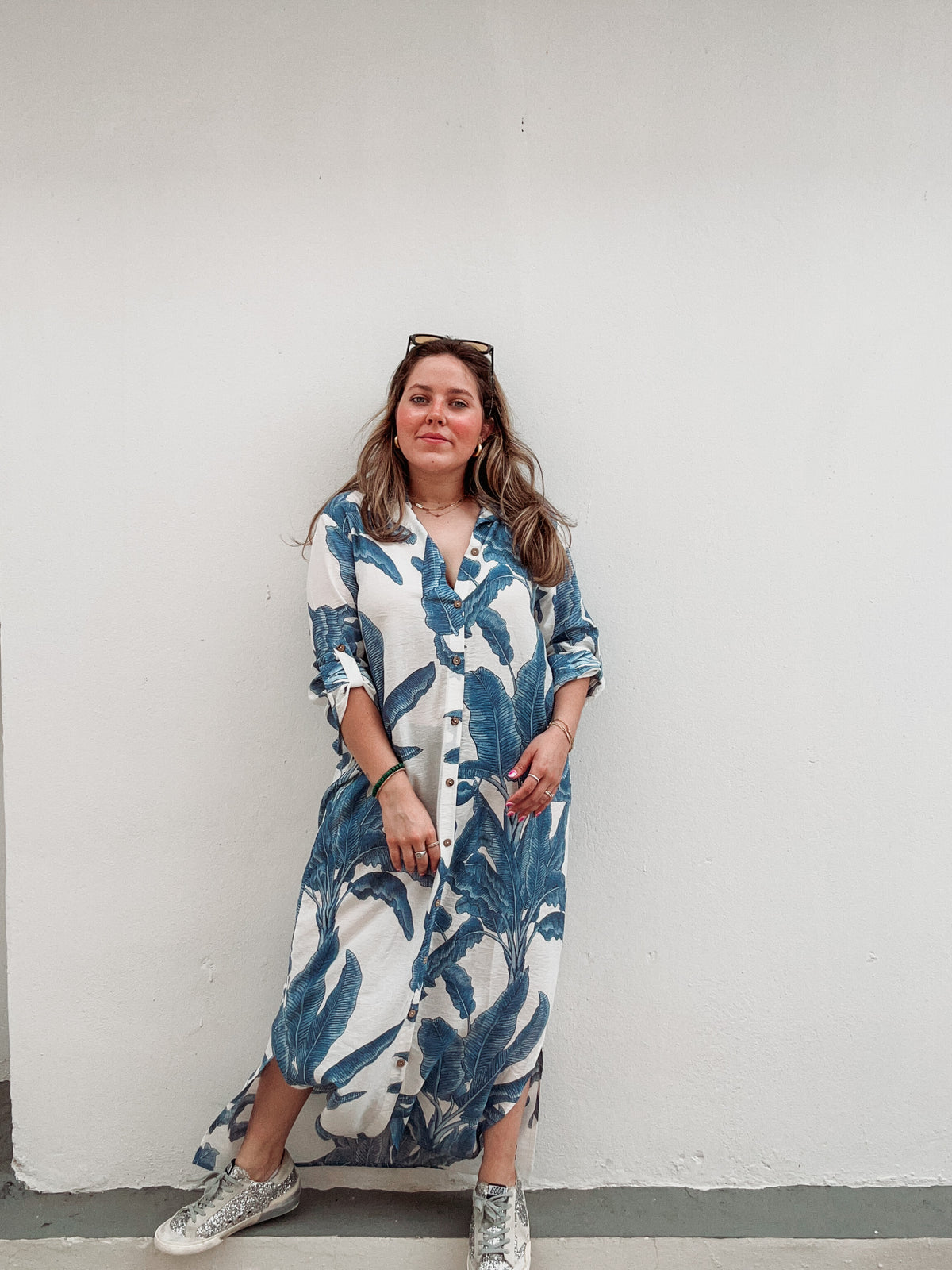 Blue Banana Leaves Printed Dress