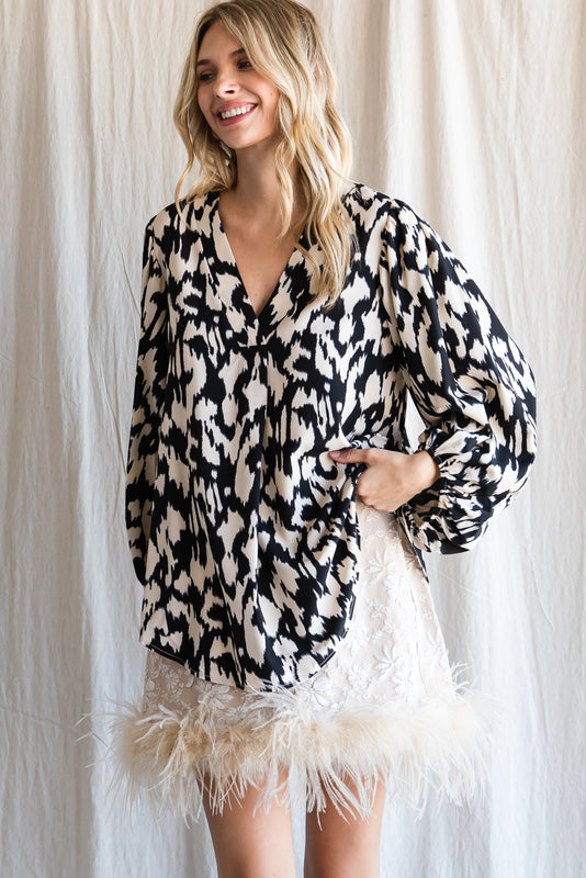White & Black Printed Blouse