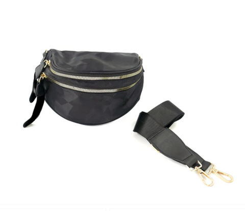 Black Printed Nylon Crossbody