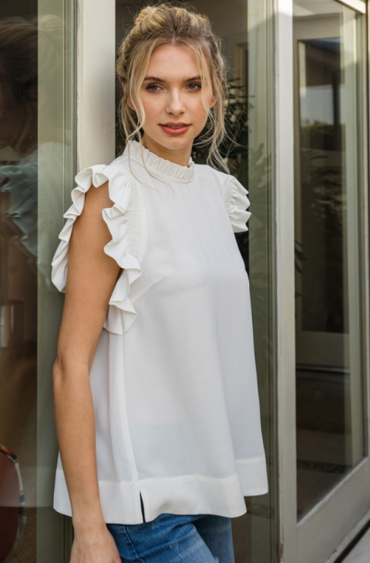 Blanc Ruffle Blouse
