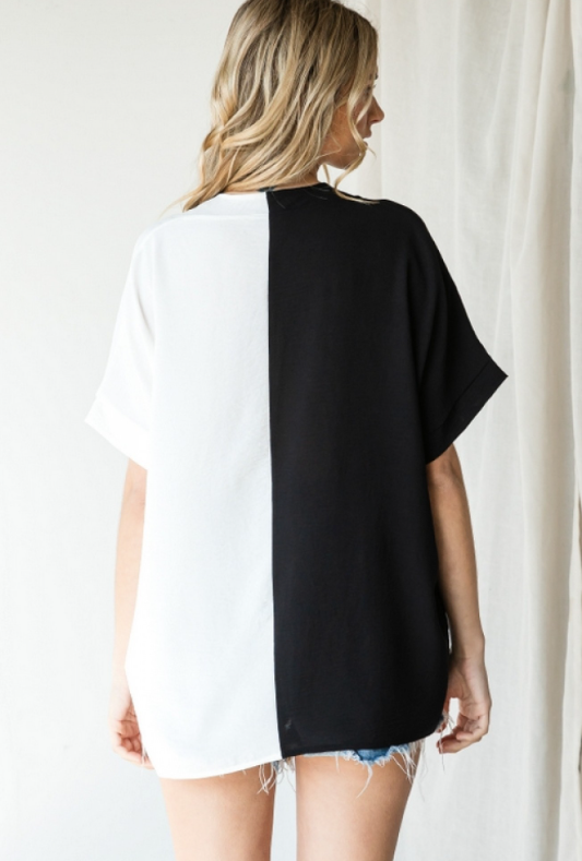 White & Black Colorblock Blouse