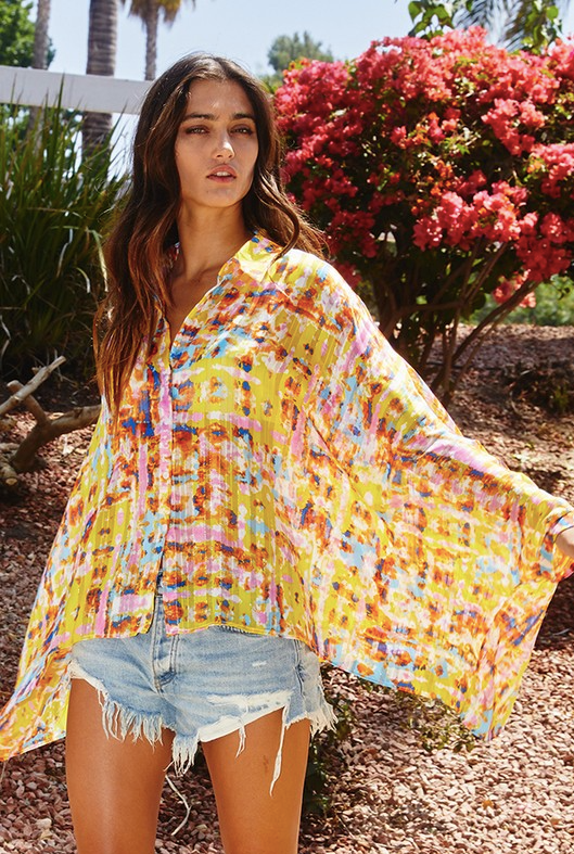 Yellow Chiffon Printed Blouse