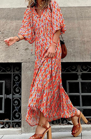 Orange Printed Maxi Dress
