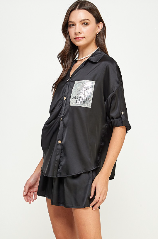 Black Sequin Pocket Set
