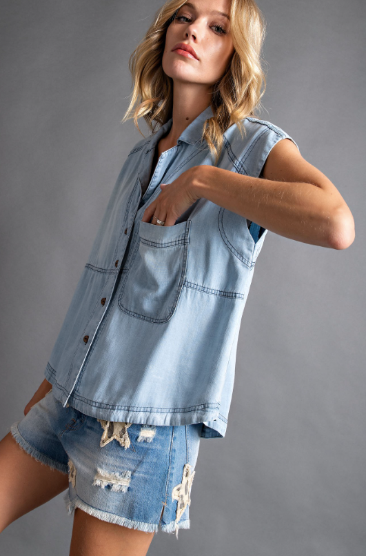 Washed Denim Top