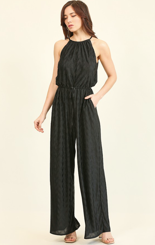 Black Printed Textured Jumpsuit