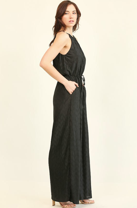 Black Printed Textured Jumpsuit