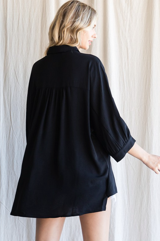Black Basic Button Down Blouse