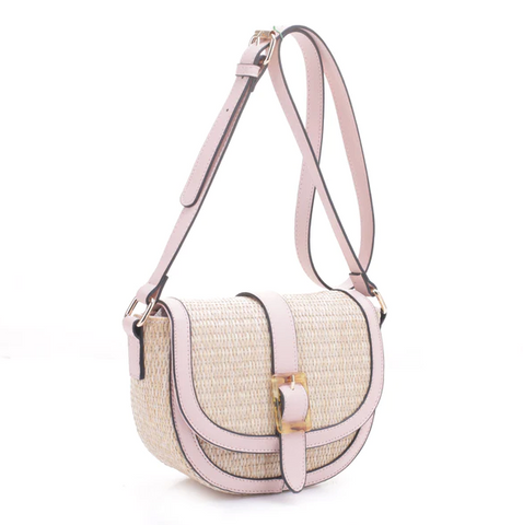 Pink Cabana Woven Straw Crossbody