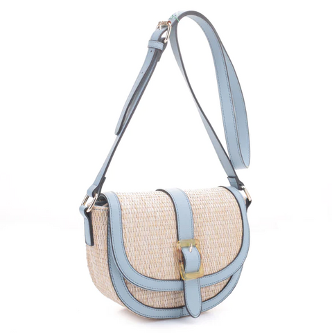 Light Blue Cabana Woven Straw Crossbody