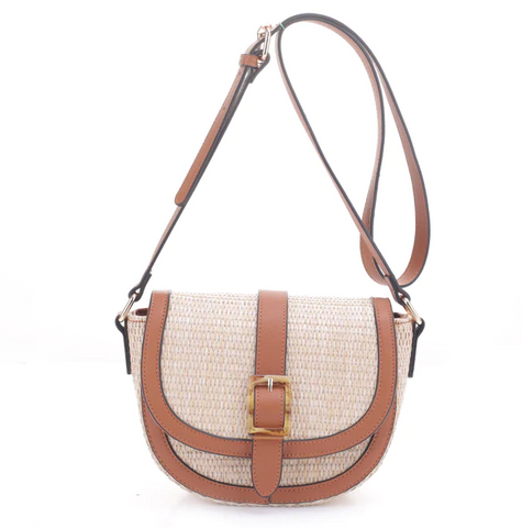 Camel Cabana Woven Straw Crossbody