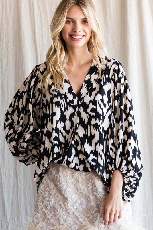 White & Black Printed Blouse